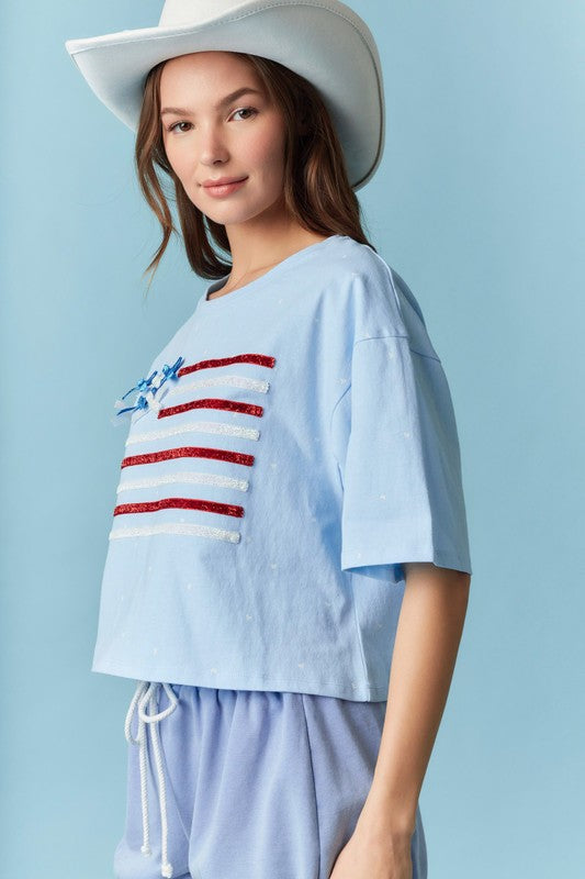 American Flag Bitsy Bow Top