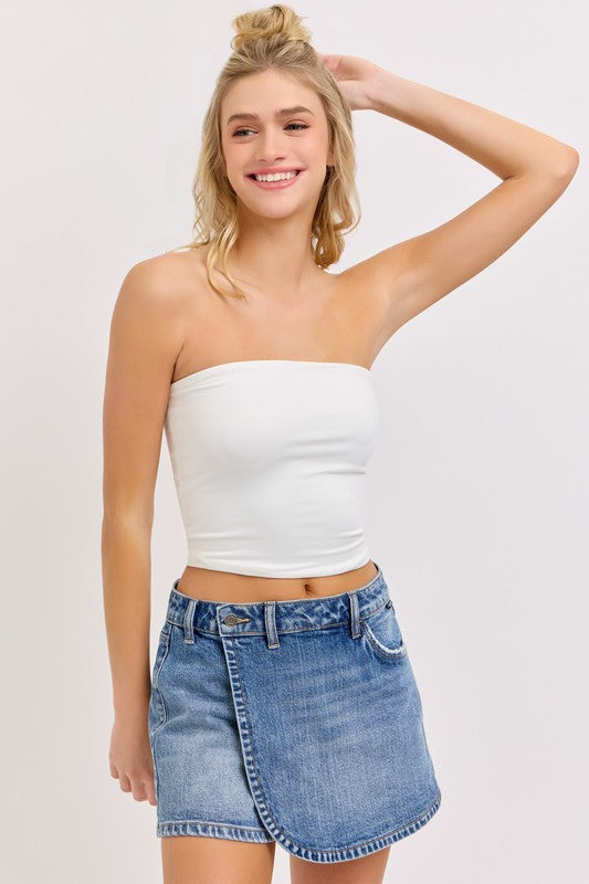 Mid Waisted Cross Over Denim Skort