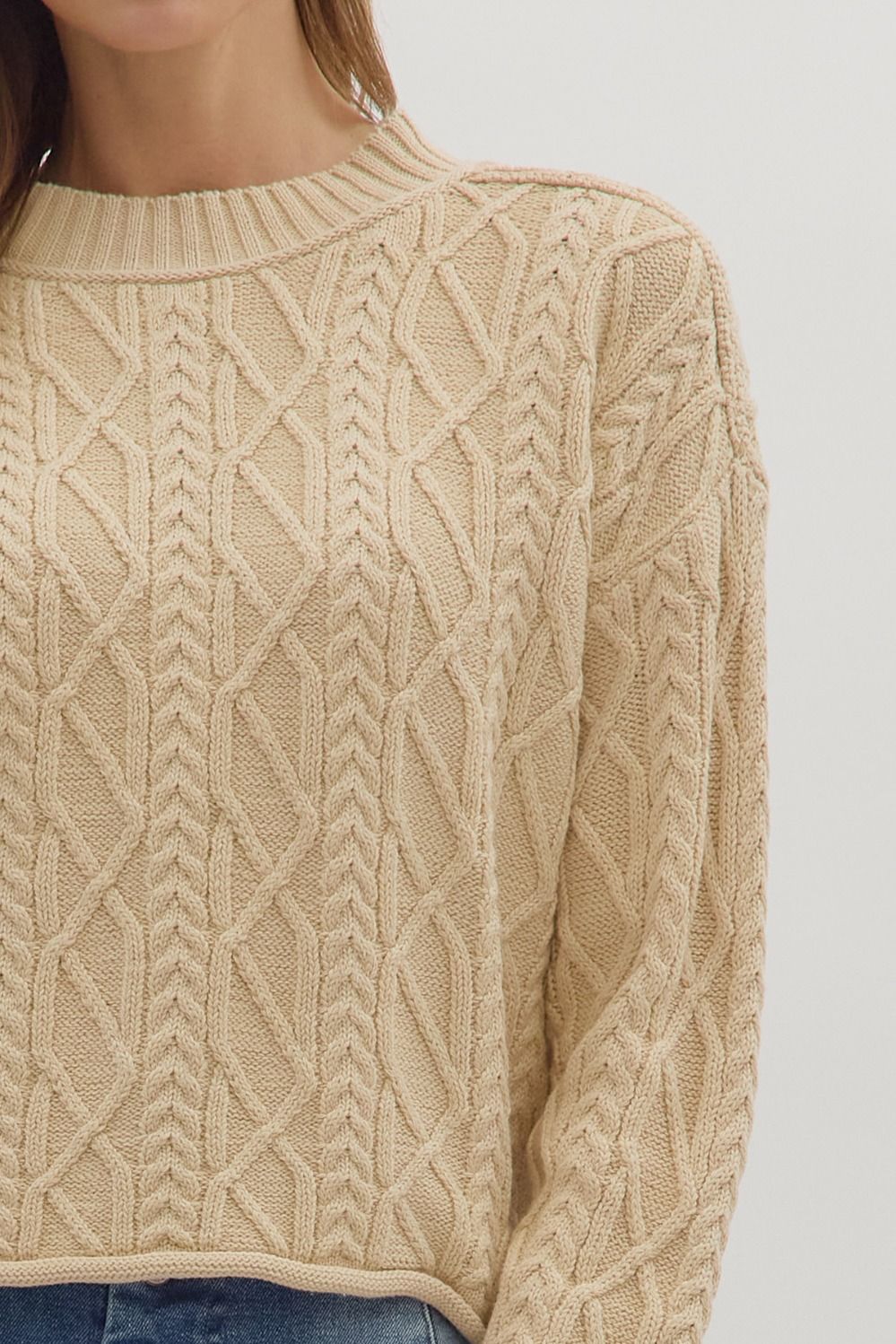 Quilted in Luxury- Long Sleeve Cable Knit Top