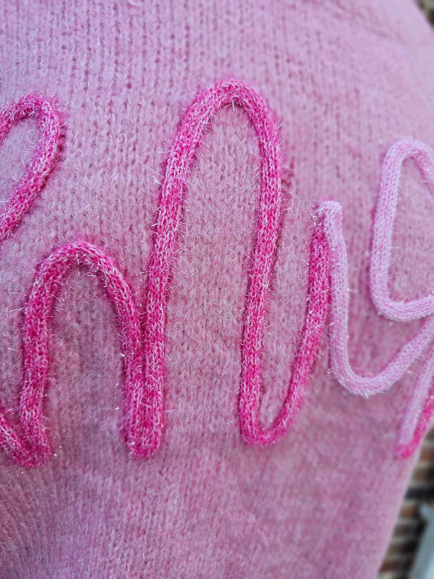 MOM Metallic Tinsel Short Puff Sleeve Top - PINK