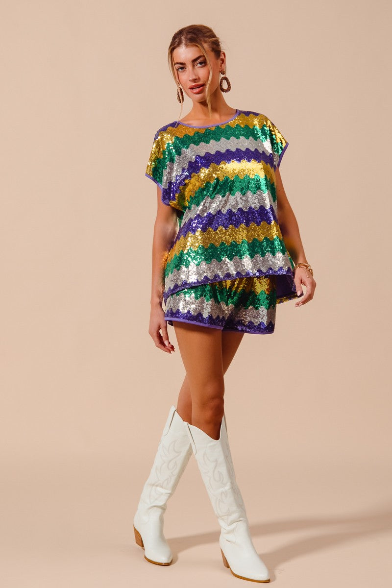 MARDI GRAS WAVY SEQUIN SHORTS