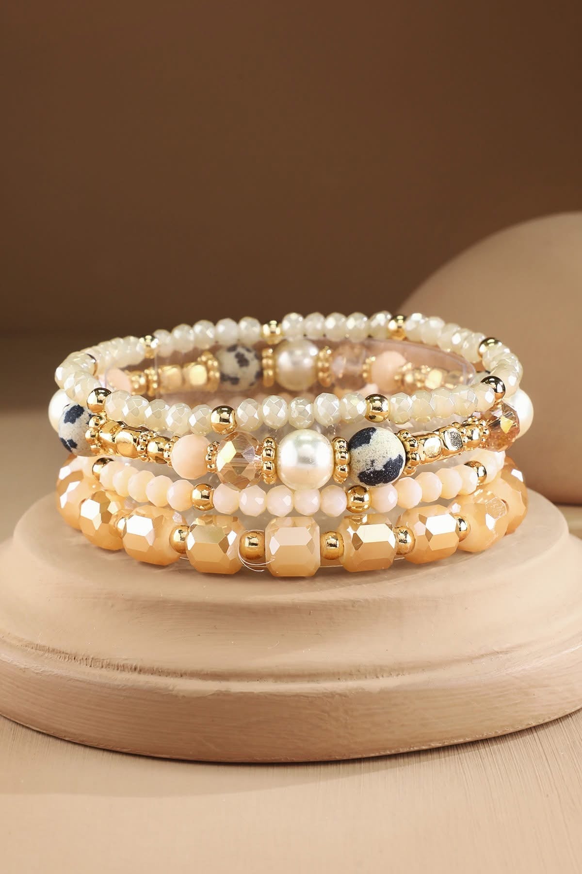 4 Piece Layered Bead & Stone Bracelet Stack