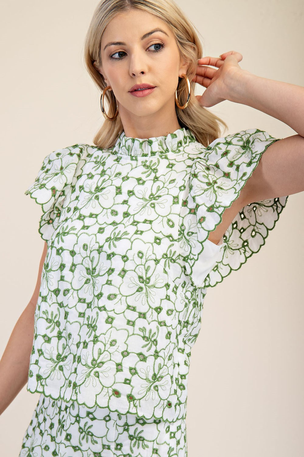 Daisy- High-Neck Embroidered Eyelet Blouse