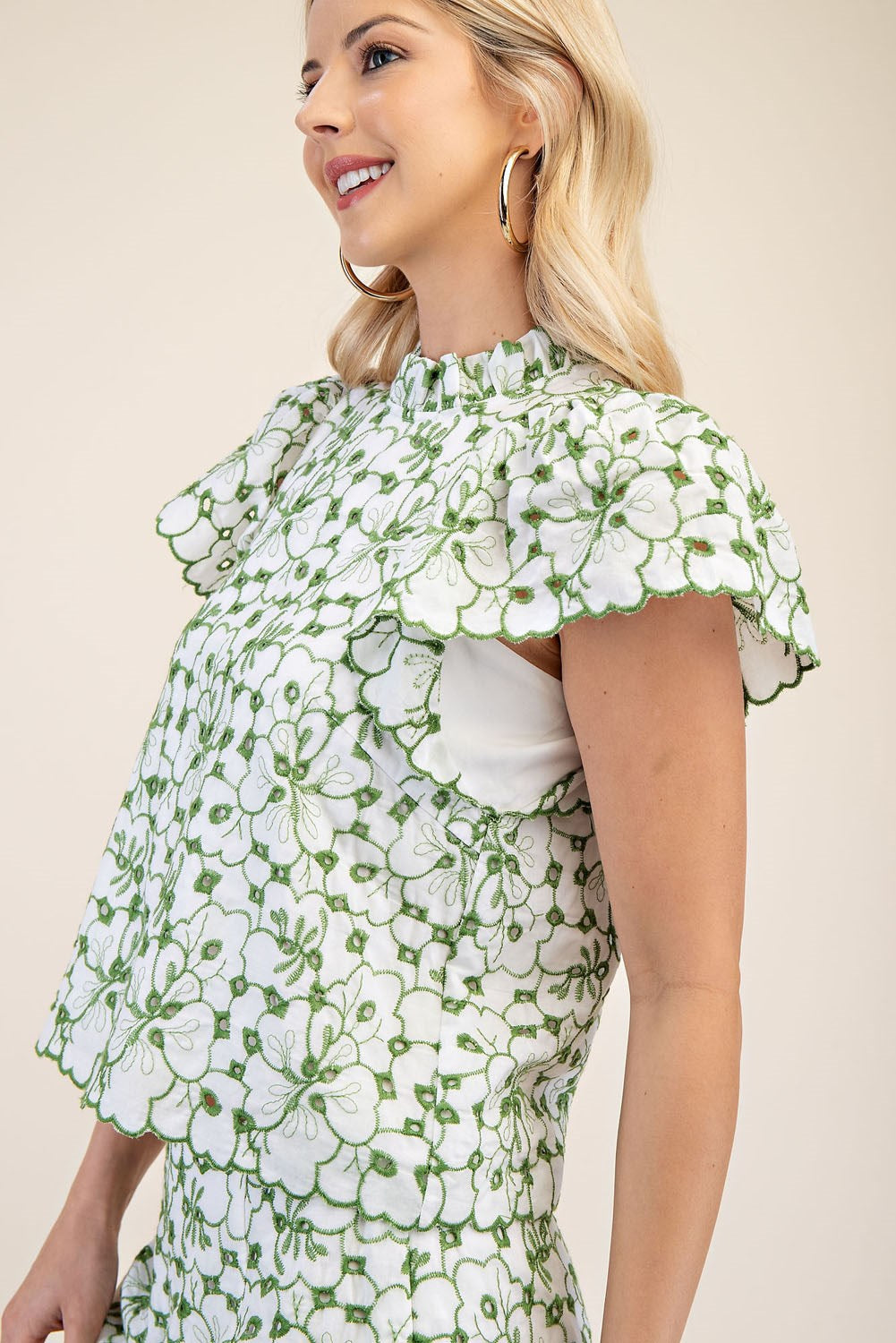 Daisy- High-Neck Embroidered Eyelet Blouse