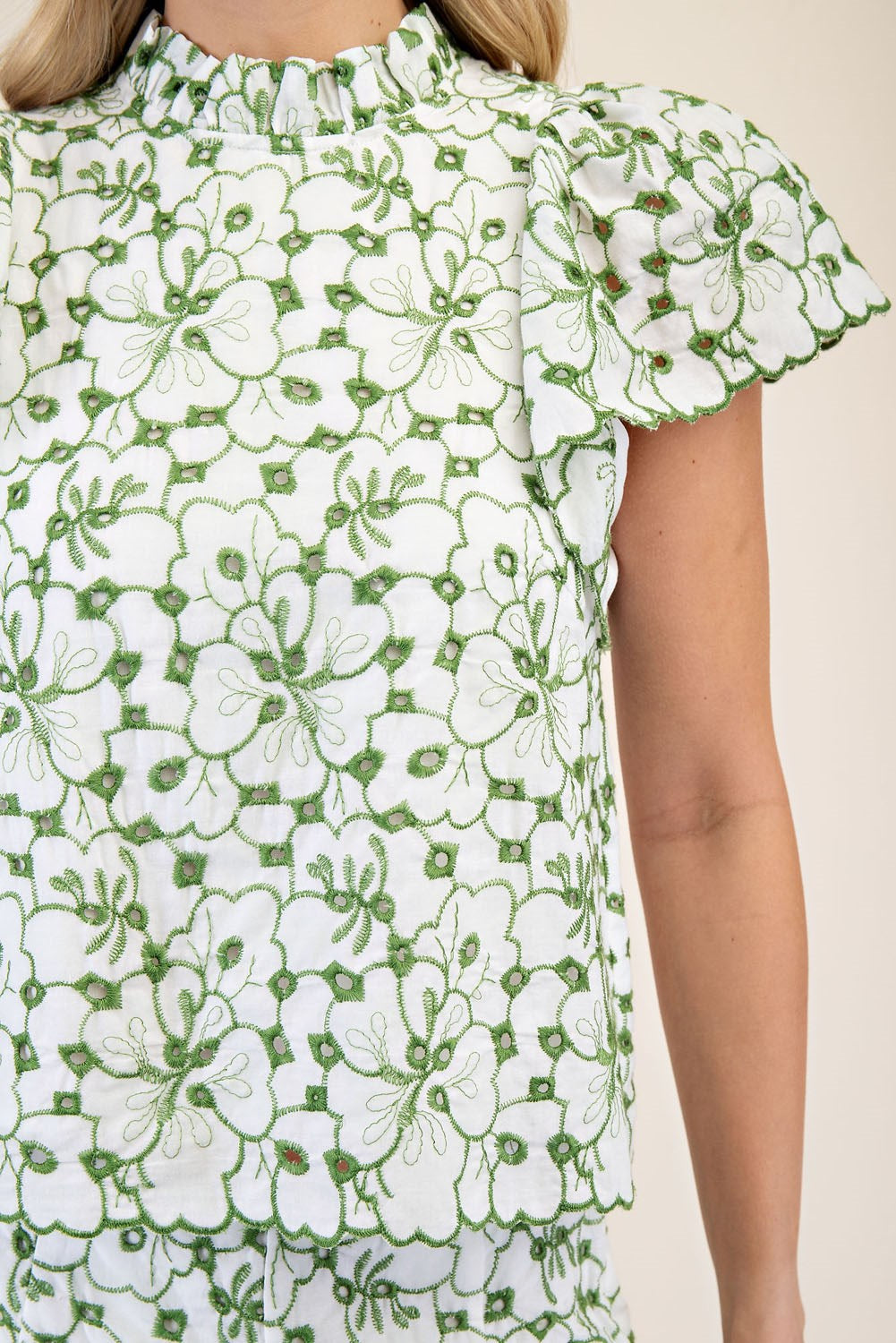 Daisy- High-Neck Embroidered Eyelet Blouse