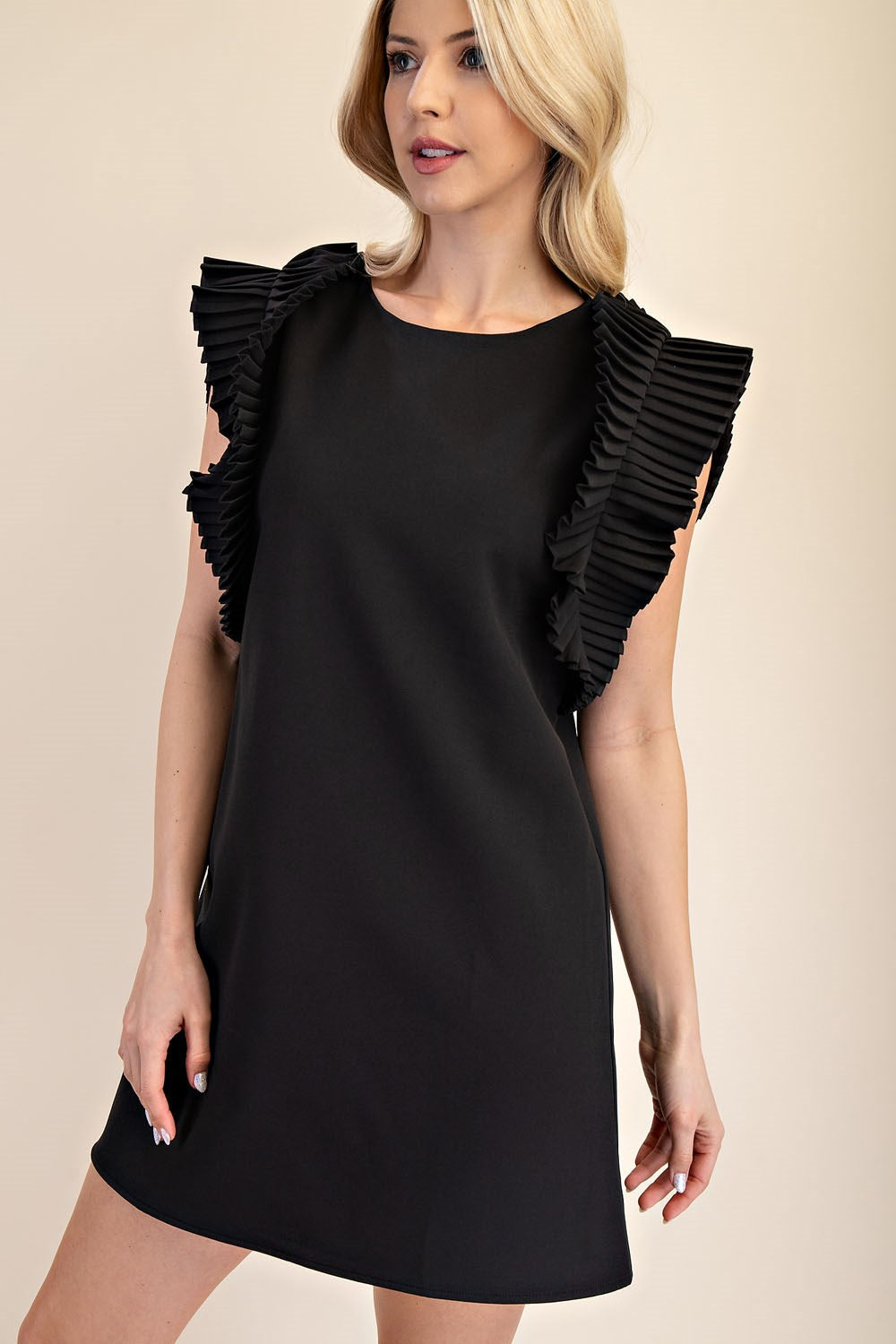 Pleated Shoulder Mini Dress