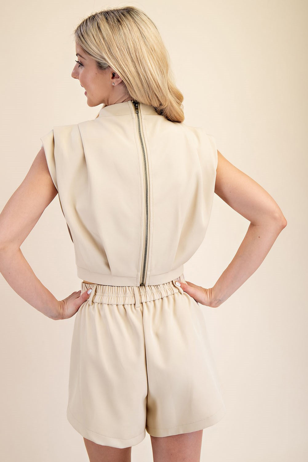 High Neck Back Zipper Crop Top