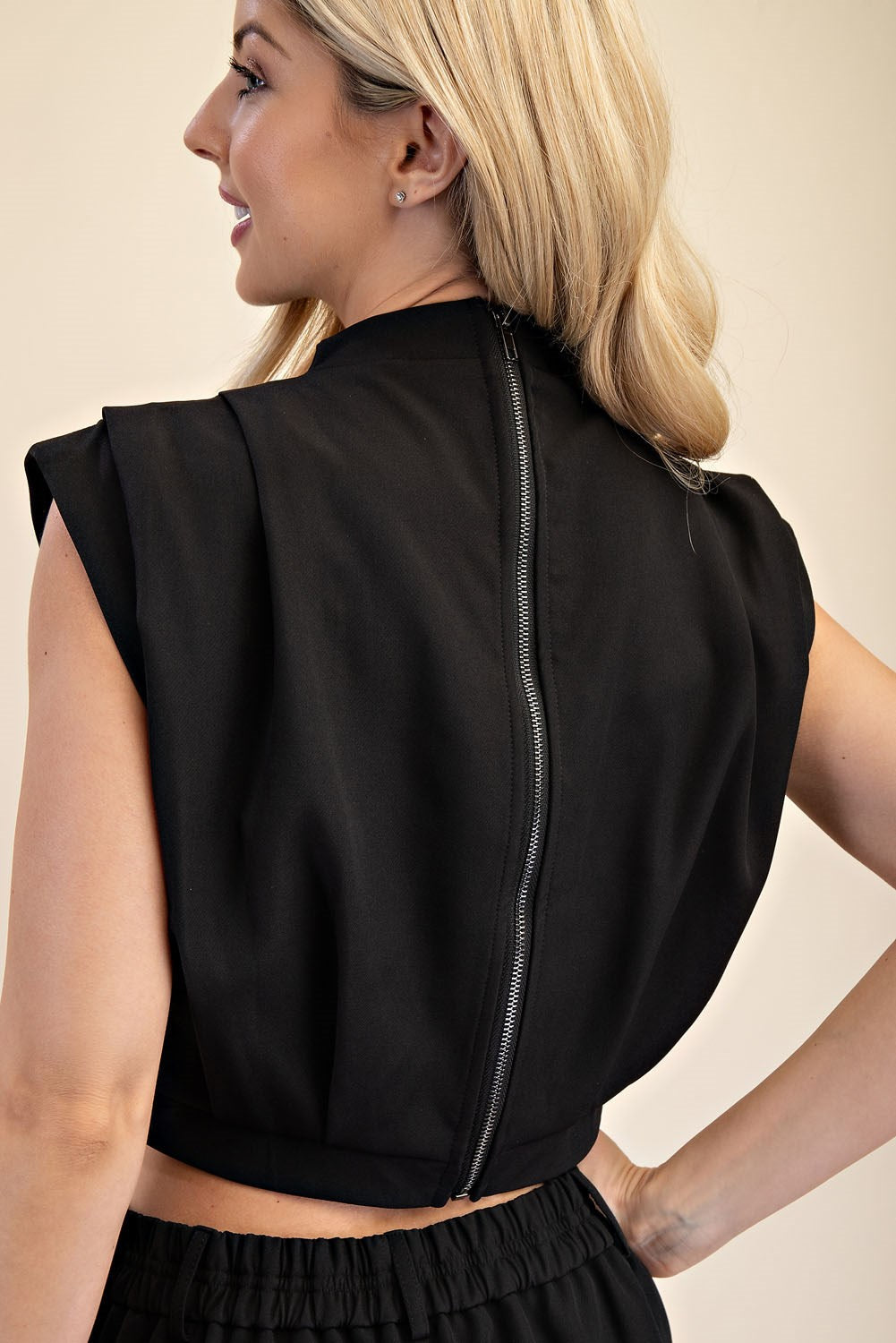 High Neck Back Zipper Crop Top