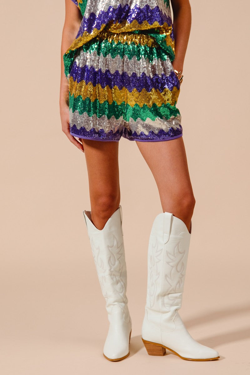 MARDI GRAS WAVY SEQUIN SHORTS