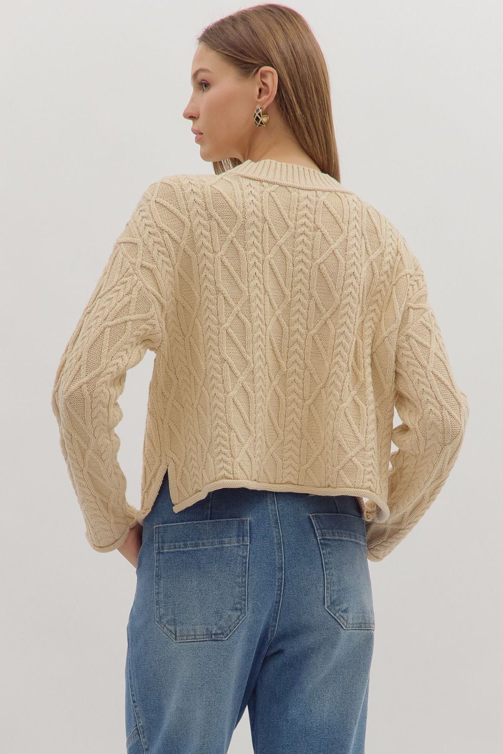 Quilted in Luxury- Long Sleeve Cable Knit Top