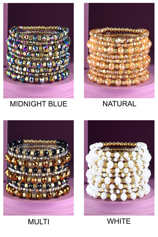 9 Piece Colorful Beaded Stretchy Bracelet Stack