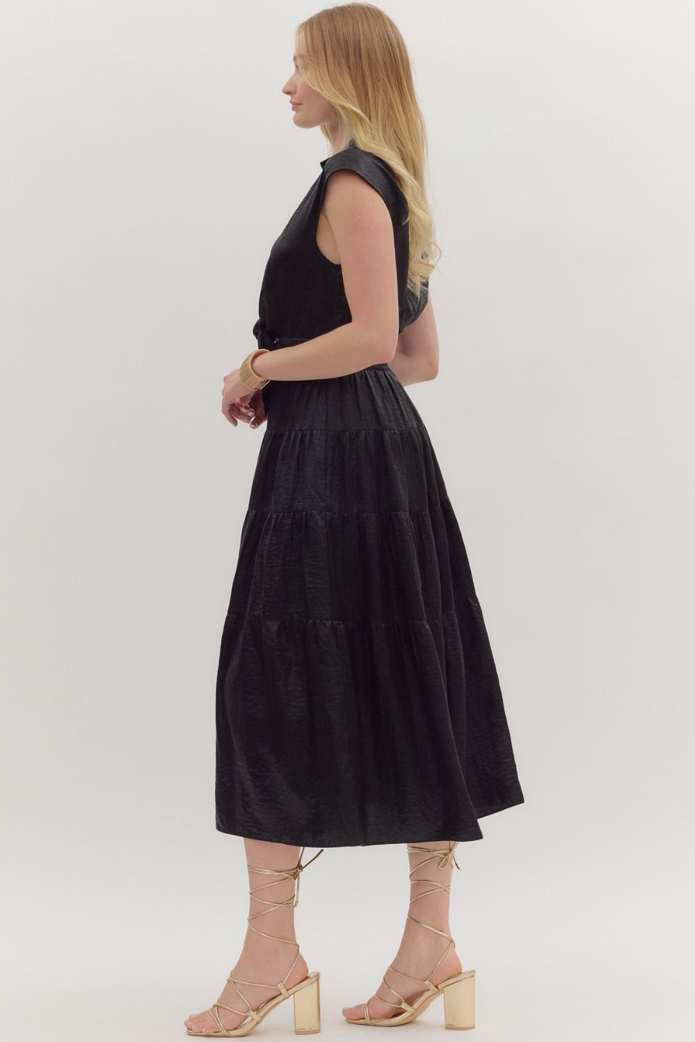 Own the Night- Black Sleeveless Tiered Dress