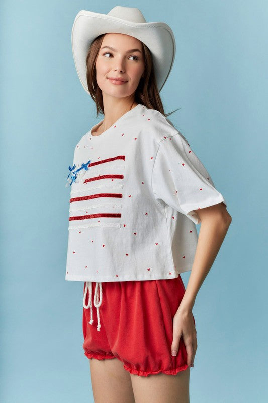 American Flag Bitsy Bow Top