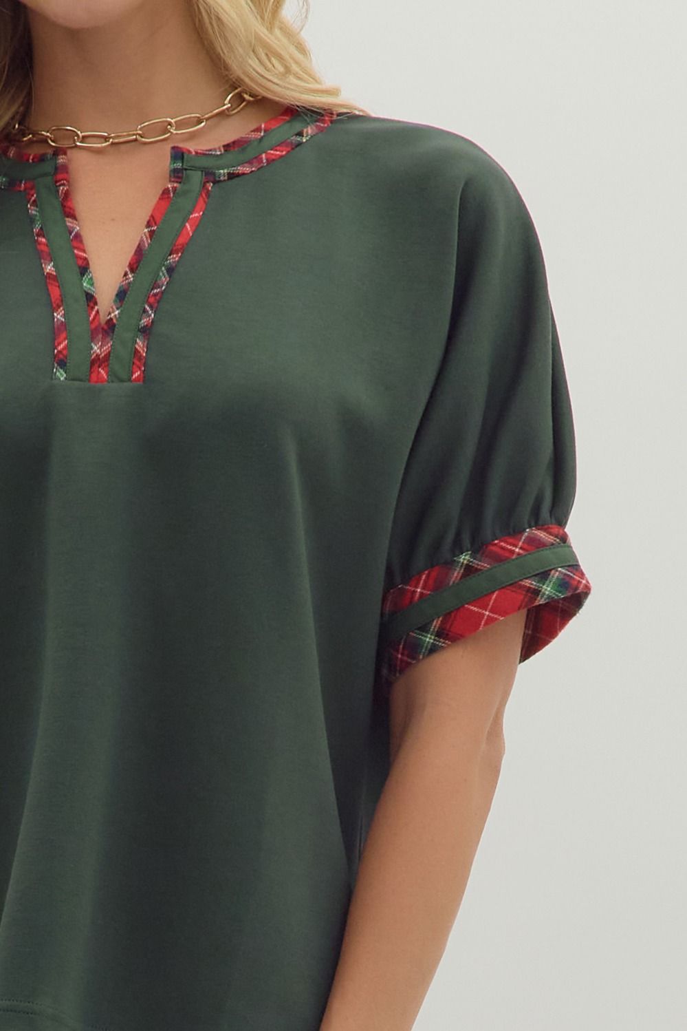 Trimmed In Plaid Top