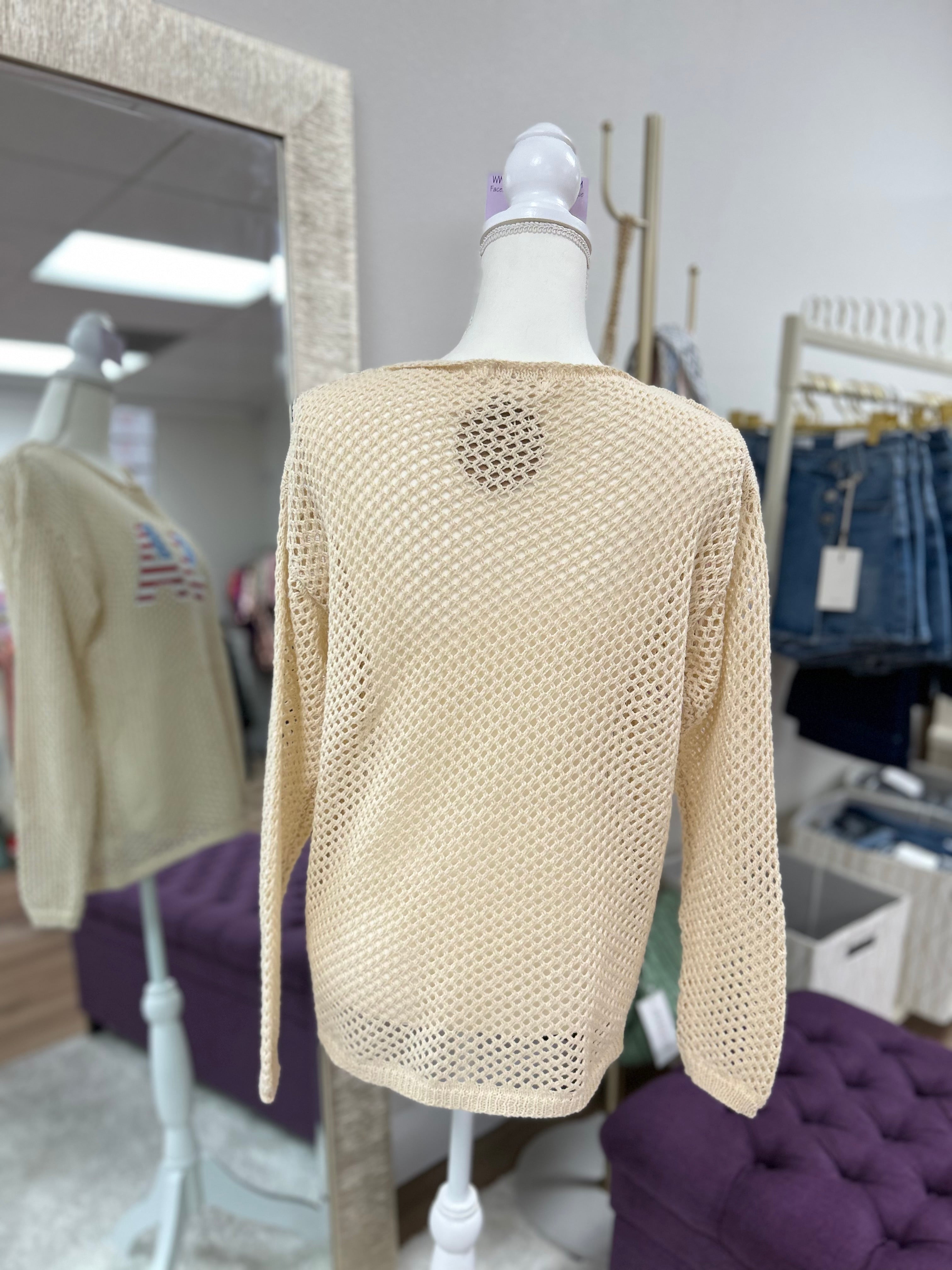 USA Flag Letter Open Knit Top