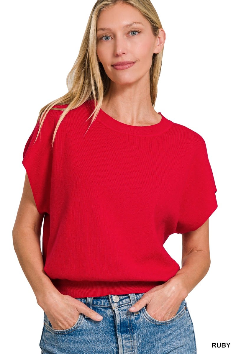 Round Neck Short Dolman Sleeve Top