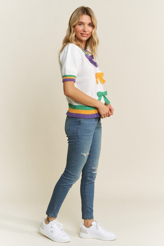Mardi Gras Bow Detail Sweater Top