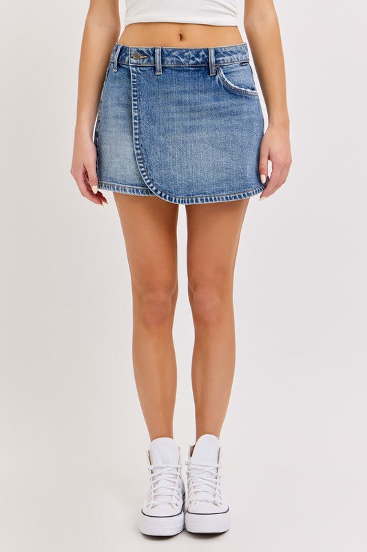 Mid Waisted Cross Over Denim Skort
