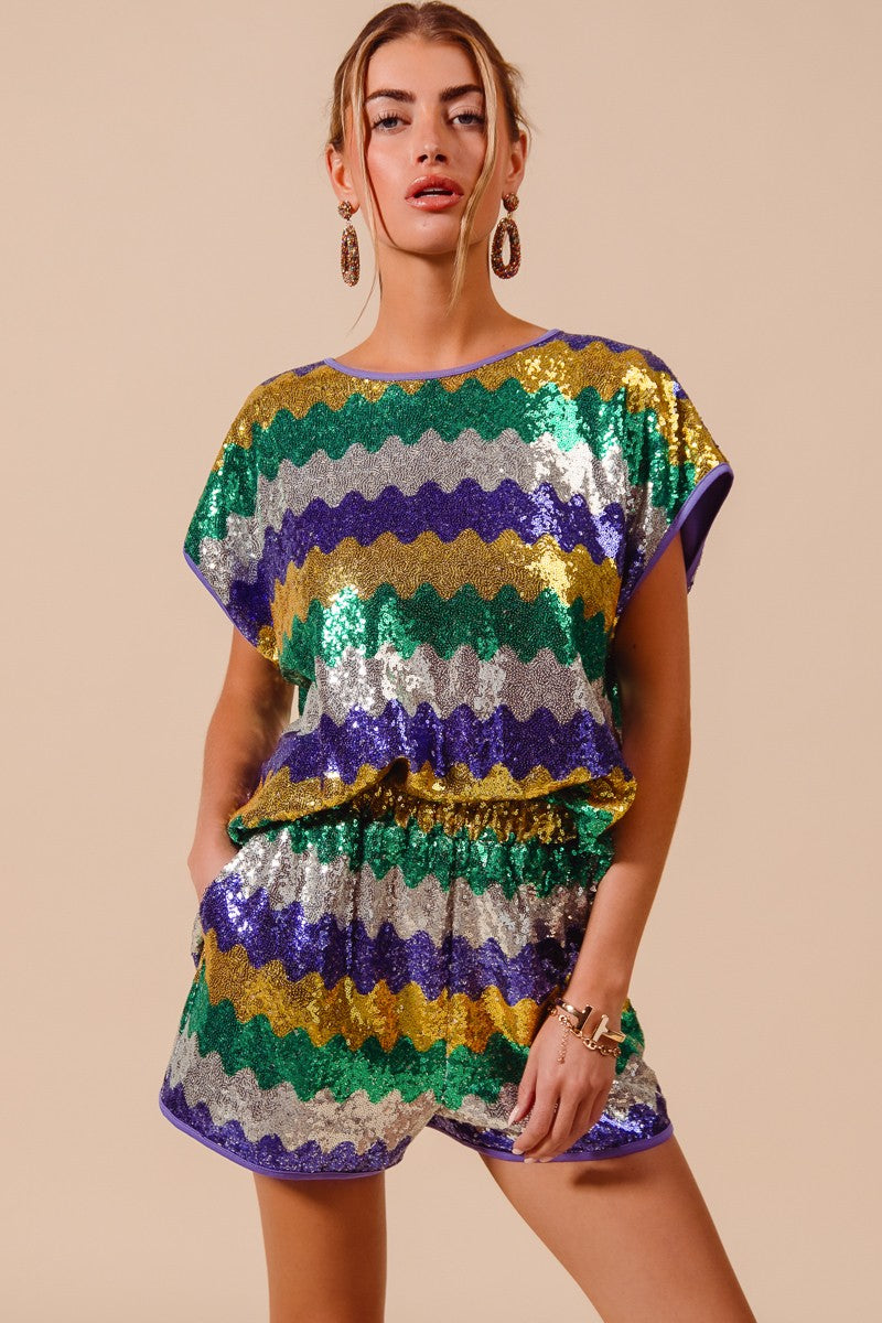 MARDI GRAS WAVY SEQUIN SHORTS