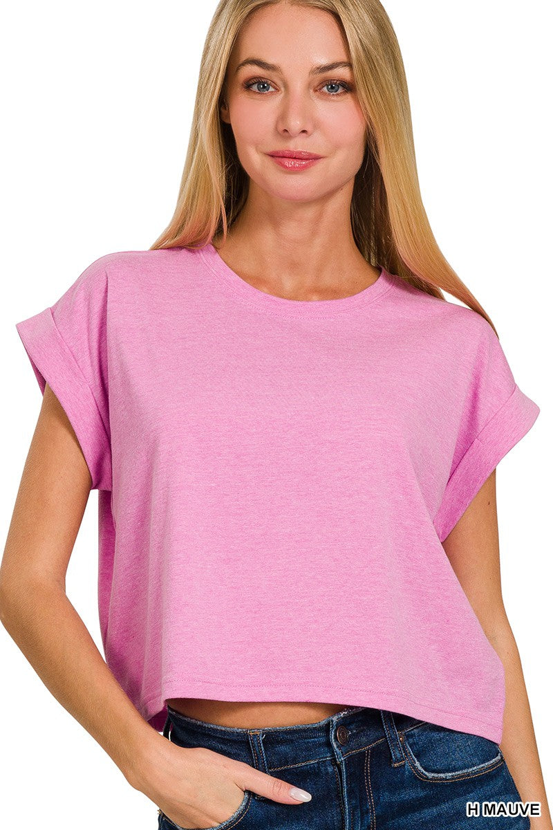 COTTON CROP- FOLDED SLEEVE TOP
