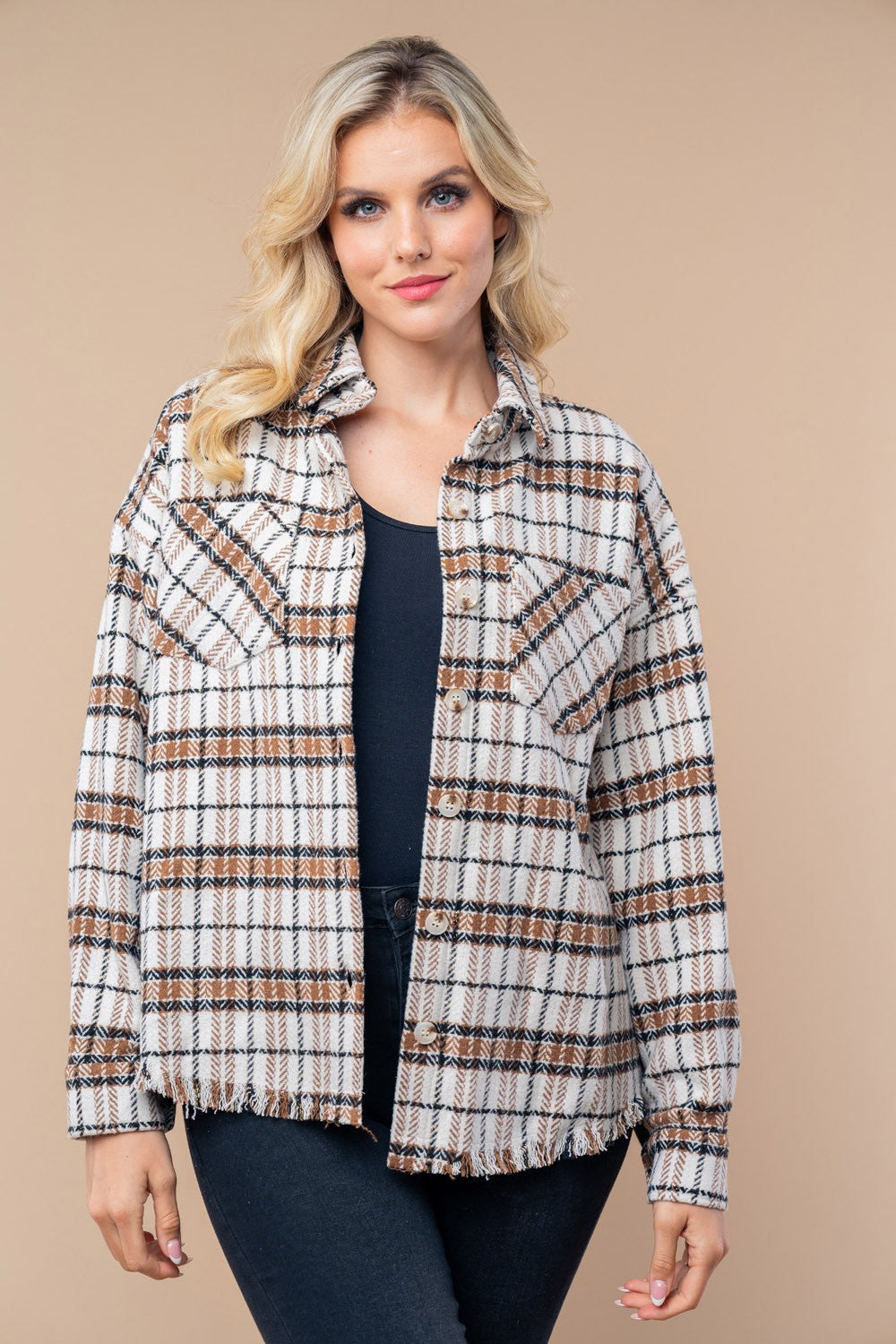 Long Sleeve Plaid Woven Shacket