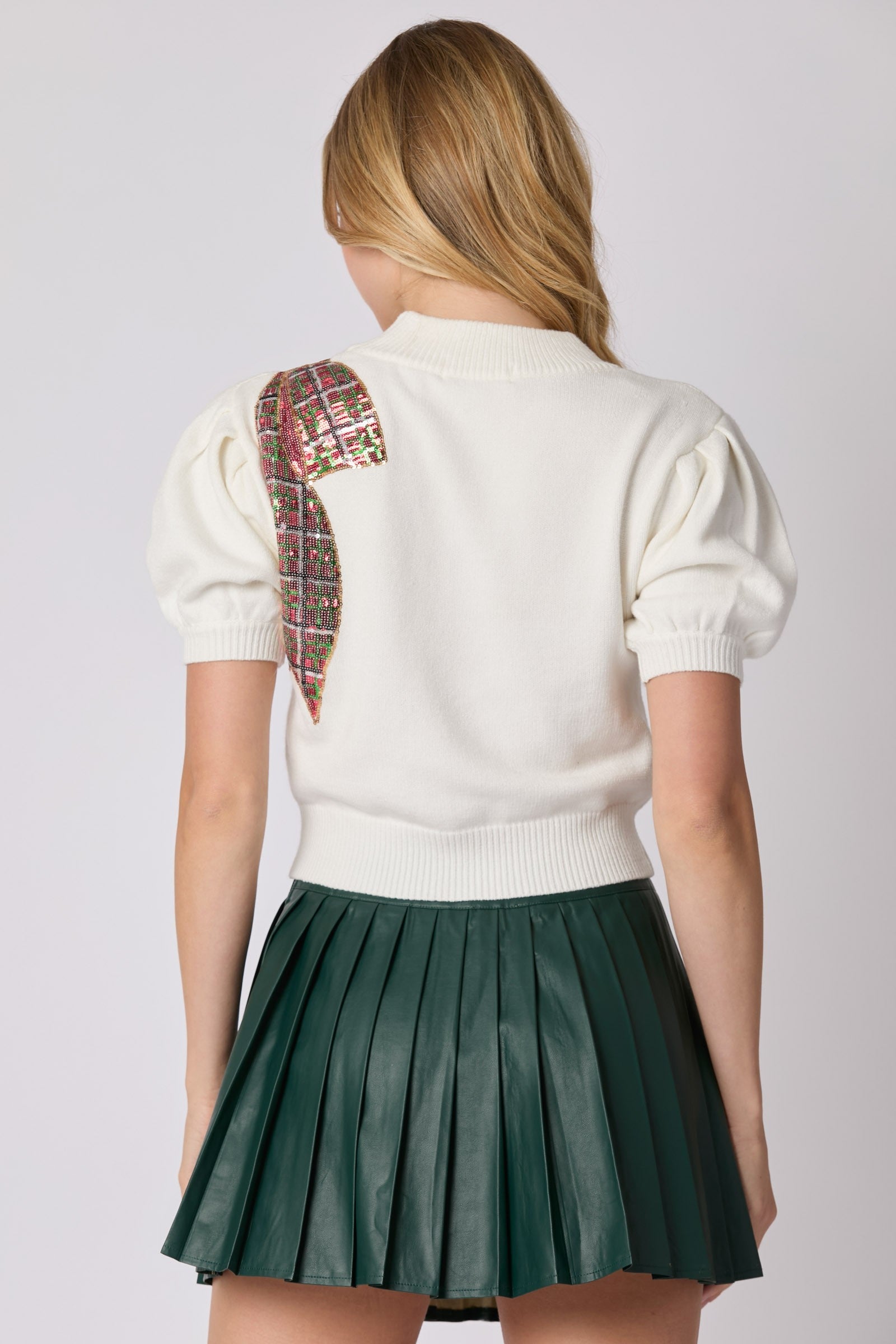 Christmas Plaid Sequins Bow Embroidery Sweater