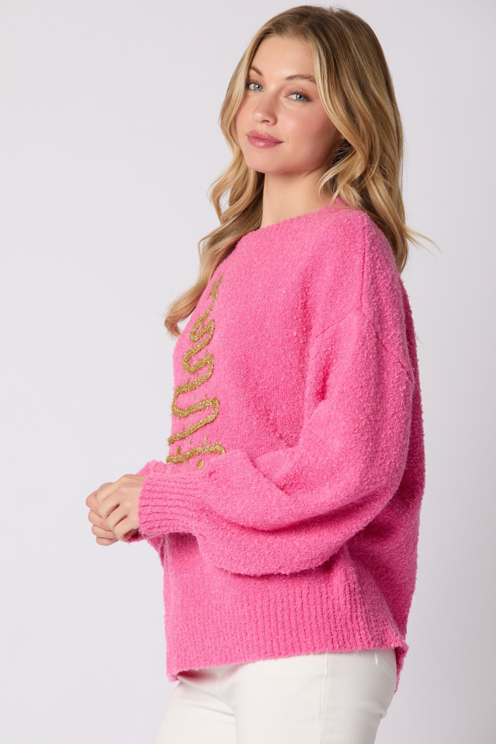 Golden Tree- Pink Christmas Tree Oversized Sweater