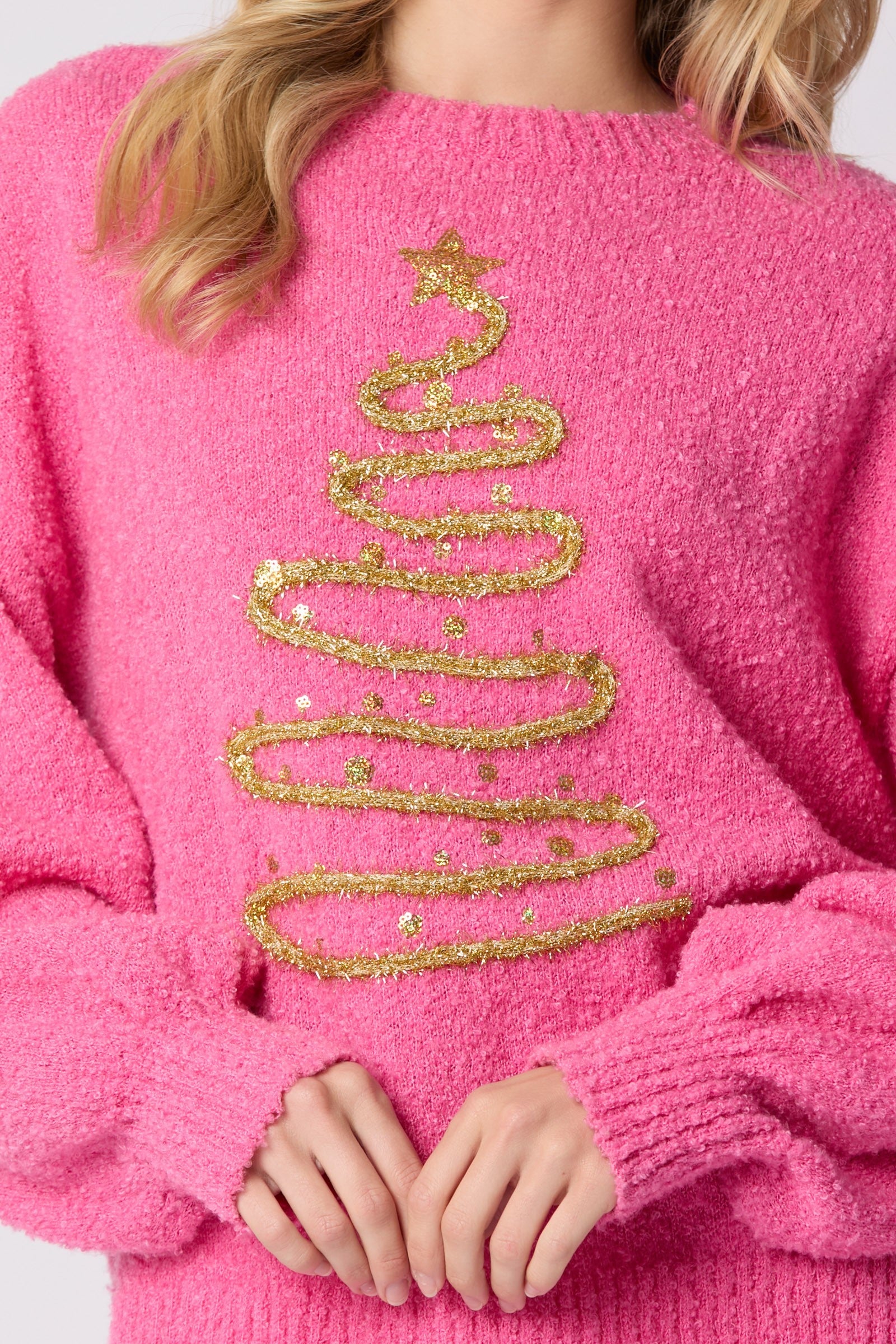 Golden Tree- Pink Christmas Tree Oversized Sweater