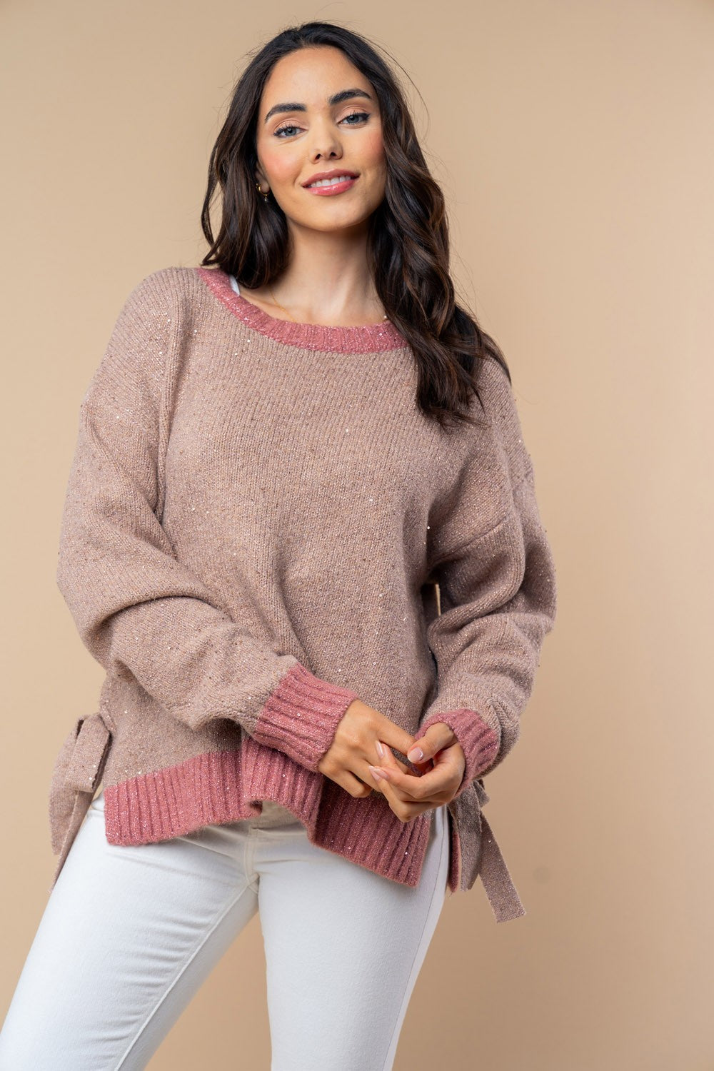 Detailed in Glitter- Long Sleeve Knit Sweater