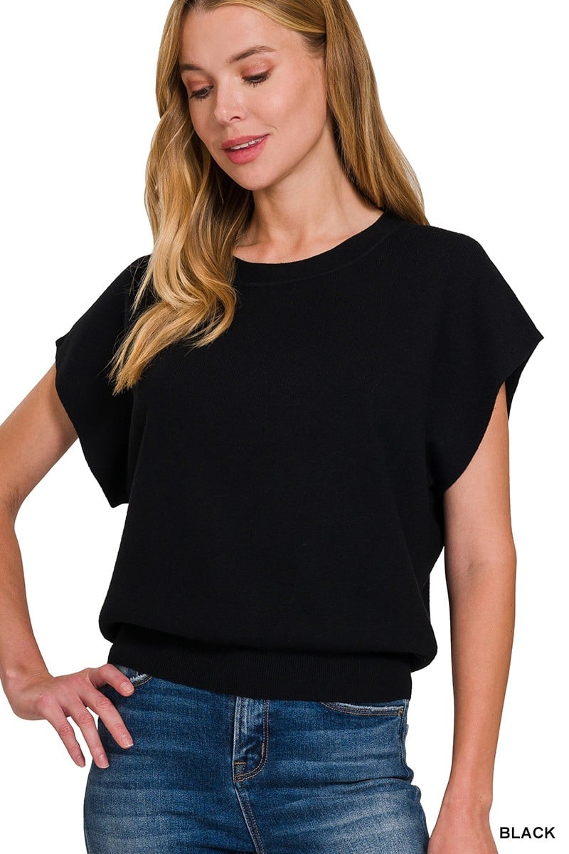 Round Neck Short Dolman Sleeve Top