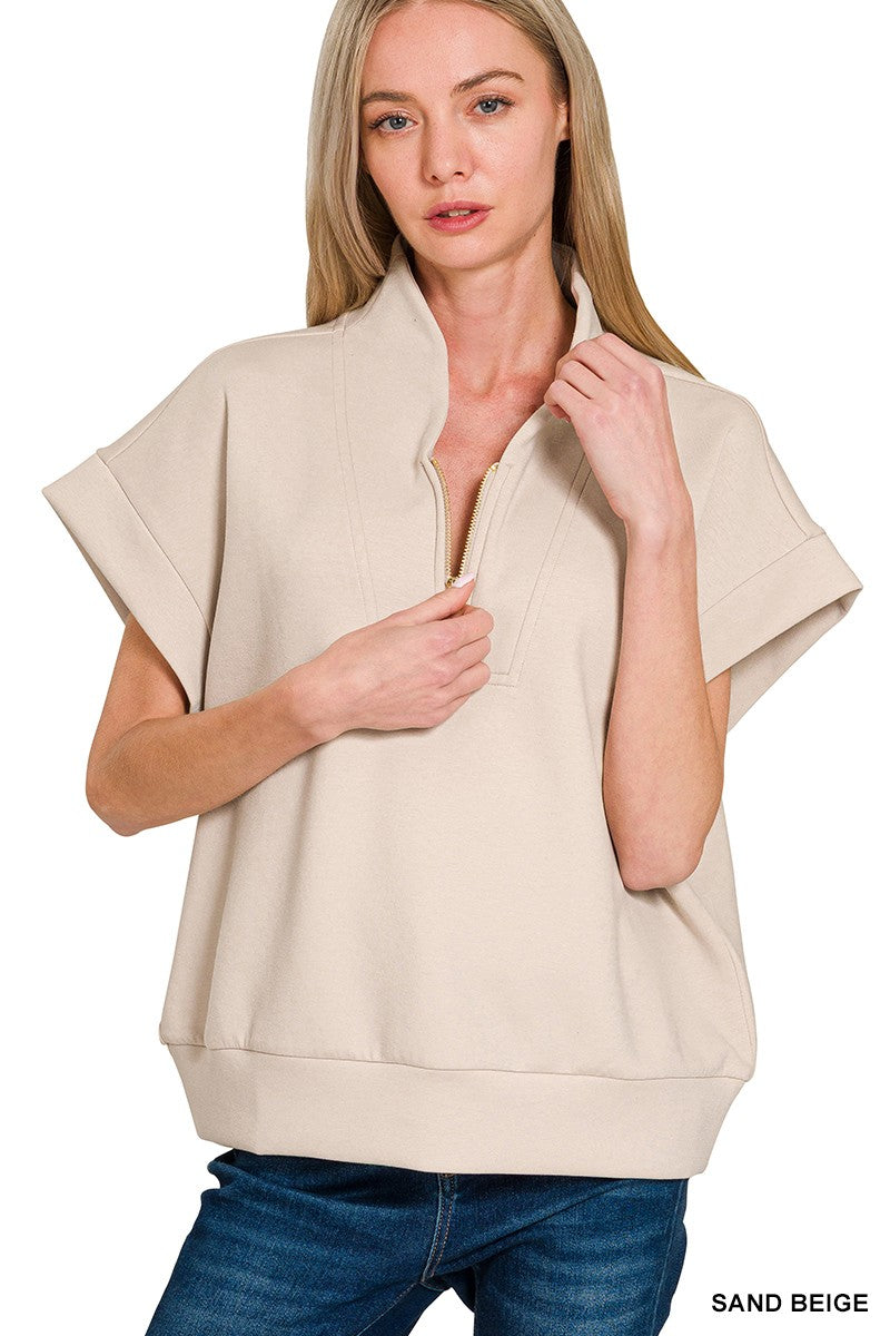 Soft like Butter!- Scuba High Neck Half Zip Top