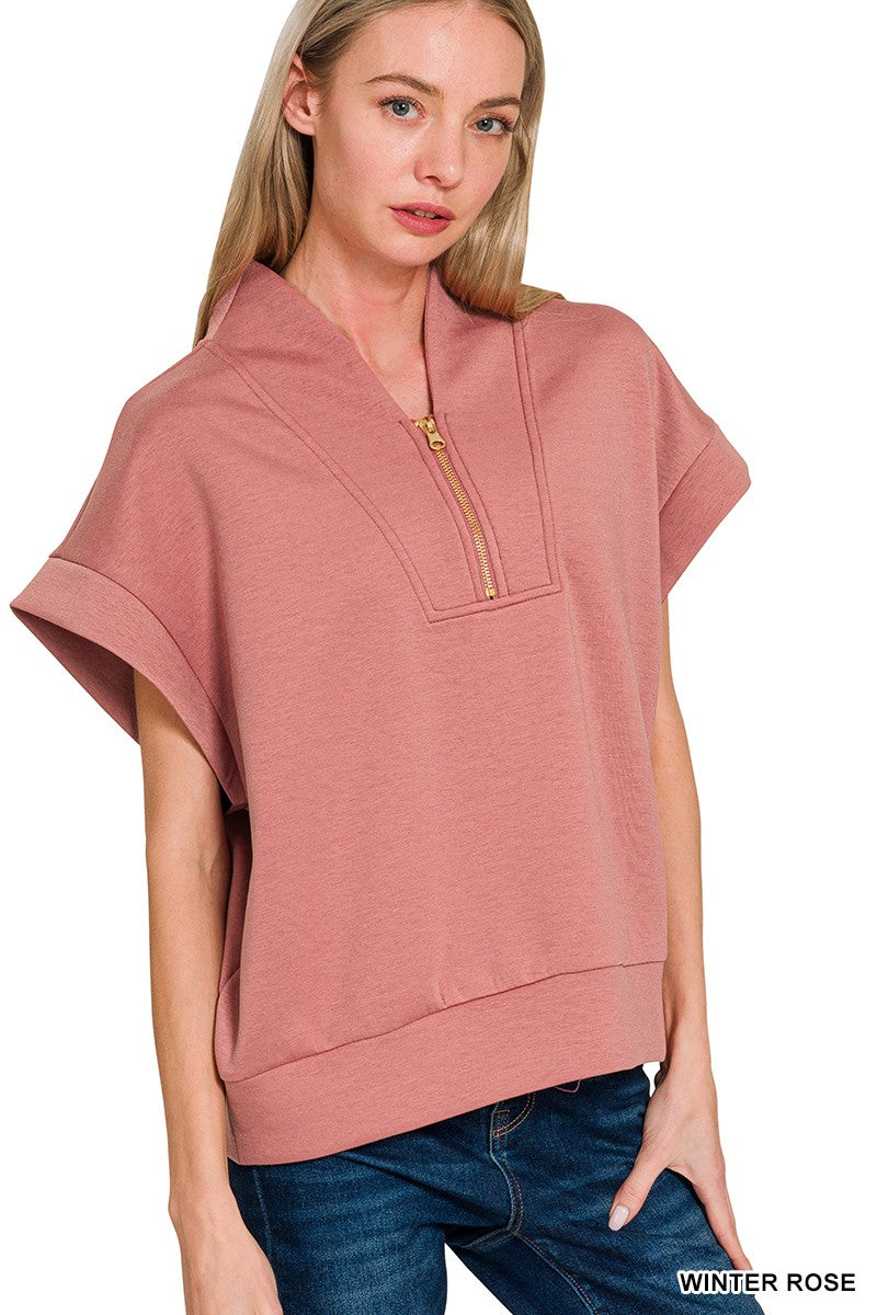 Soft like Butter!- Scuba High Neck Half Zip Top