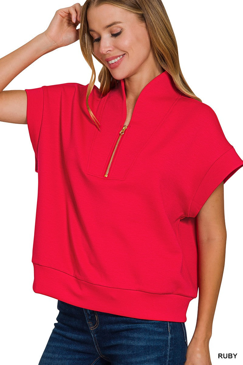 Soft like Butter!- Scuba High Neck Half Zip Top