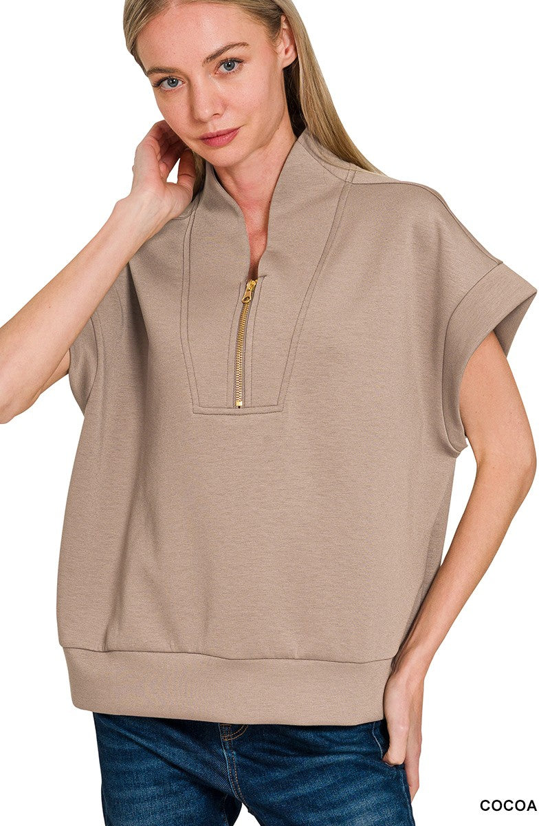 Soft like Butter!- Scuba High Neck Half Zip Top