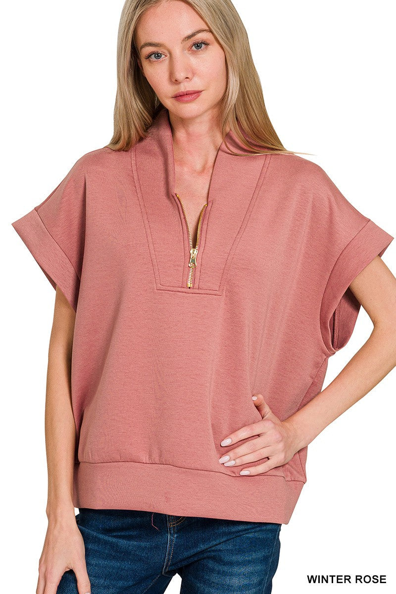 Soft like Butter!- Scuba High Neck Half Zip Top