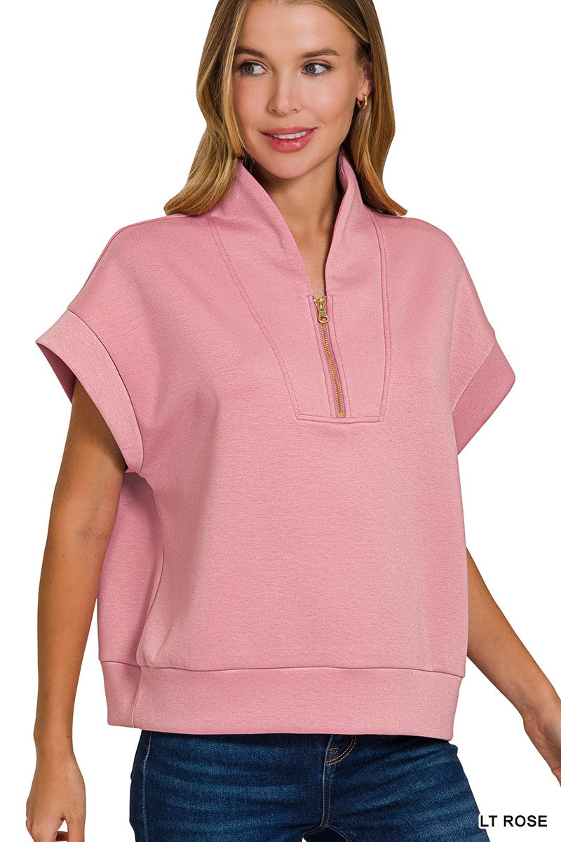 Soft like Butter!- Scuba High Neck Half Zip Top