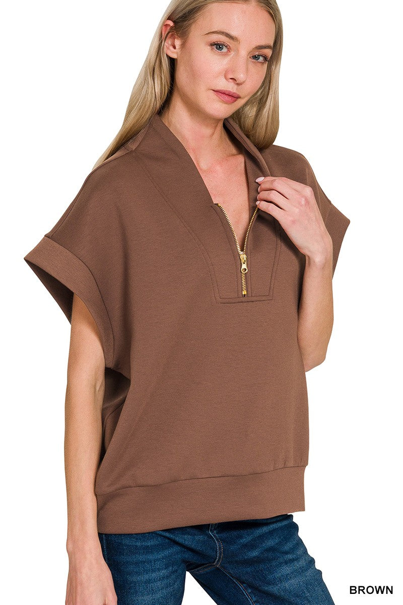 Soft like Butter!- Scuba High Neck Half Zip Top