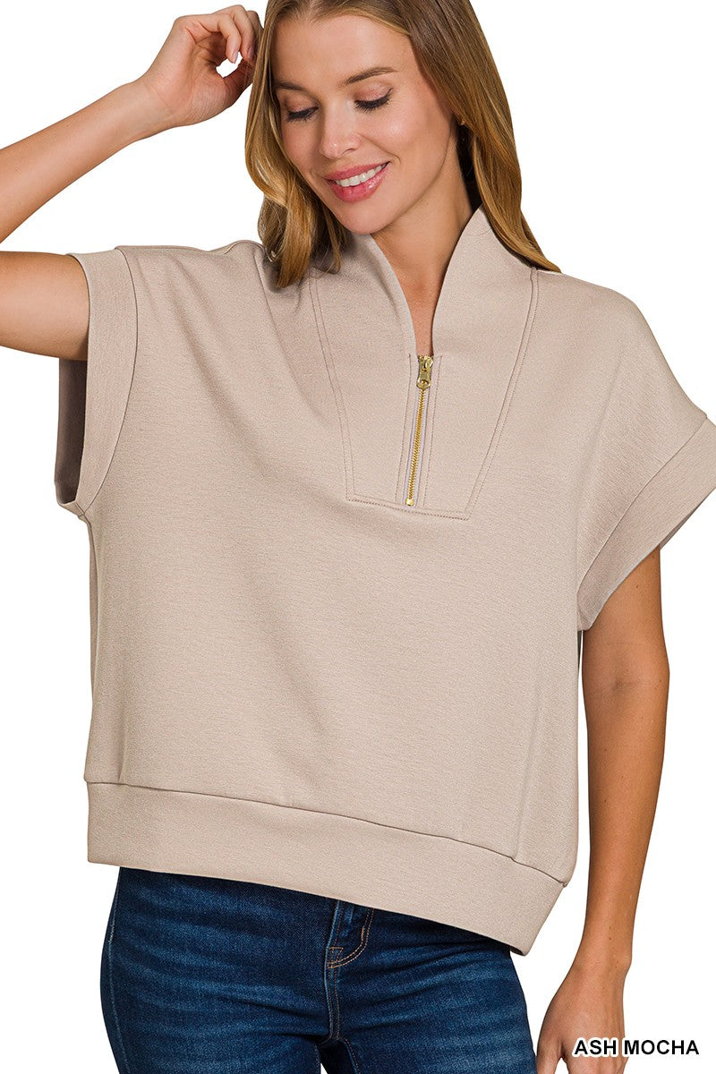 Soft like Butter!- Scuba High Neck Half Zip Top