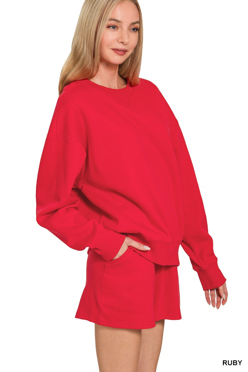 Trending Times- Fleece Long Sleeve Sweatshirt & Shorts Set