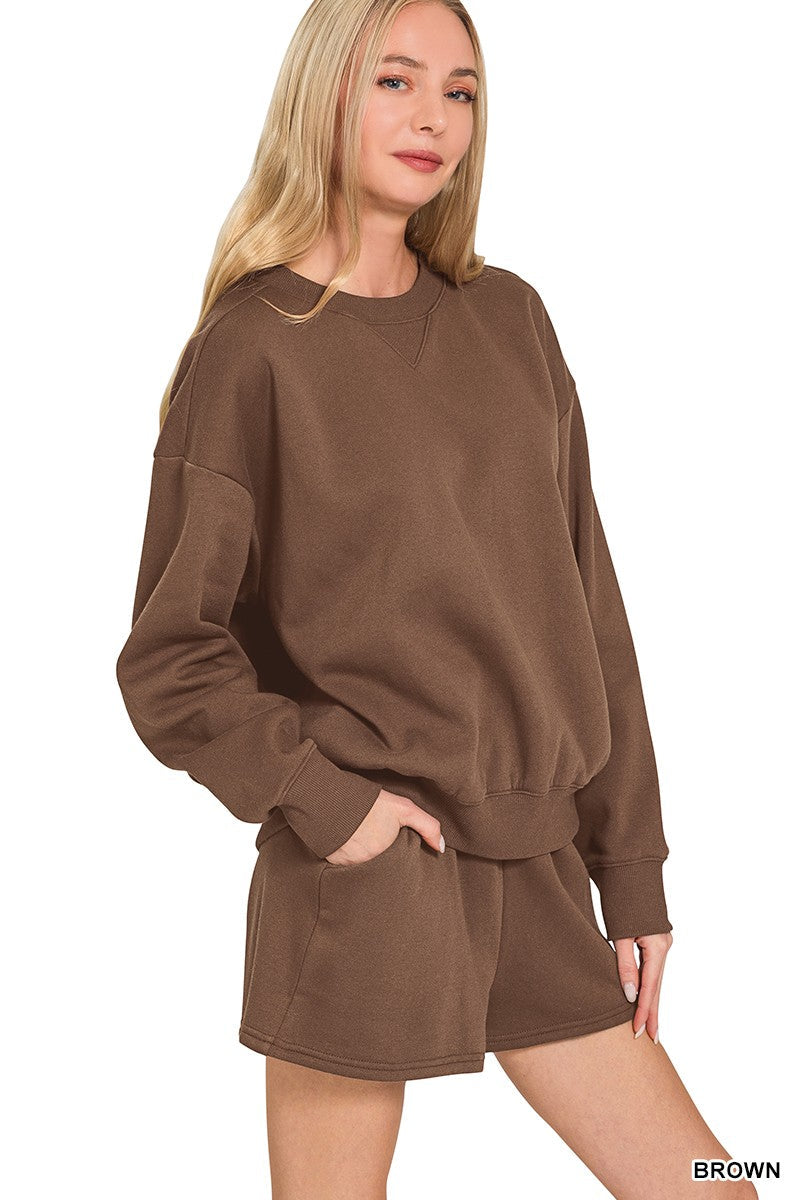 Trending Times- Fleece Long Sleeve Sweatshirt & Shorts Set