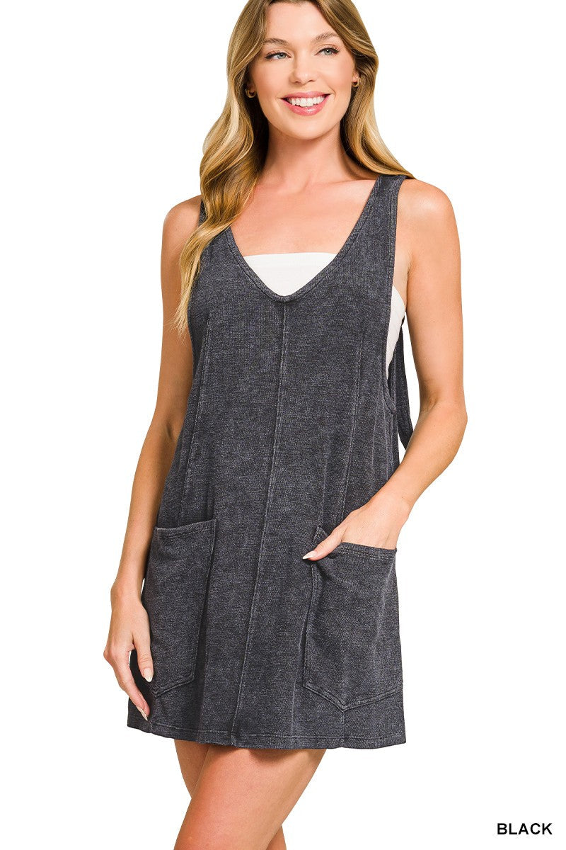 Kenzie- Washed Slub Adjustable Strap Overall Dress