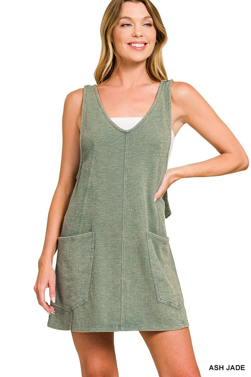 Kenzie- Washed Slub Adjustable Strap Overall Dress