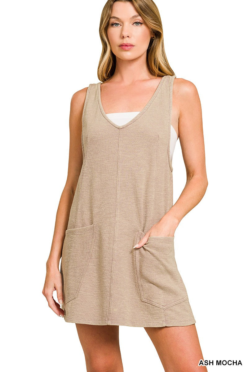 Kenzie- Washed Slub Adjustable Strap Overall Dress