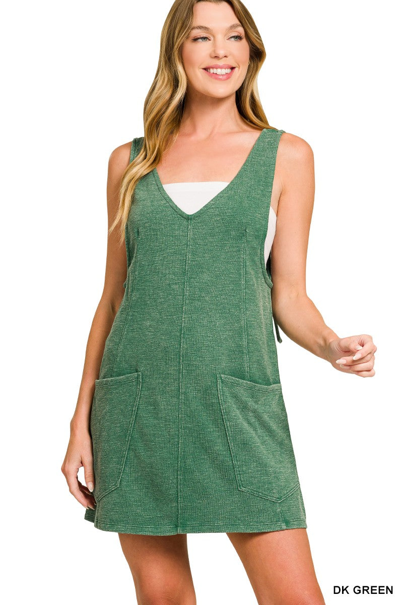 Kenzie- Washed Slub Adjustable Strap Overall Dress