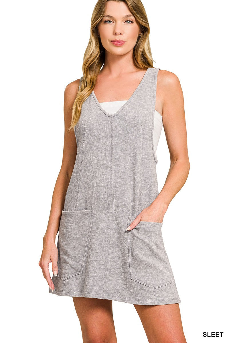 Kenzie- Washed Slub Adjustable Strap Overall Dress