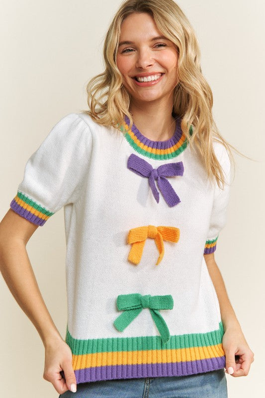 Mardi Gras Bow Detail Sweater Top