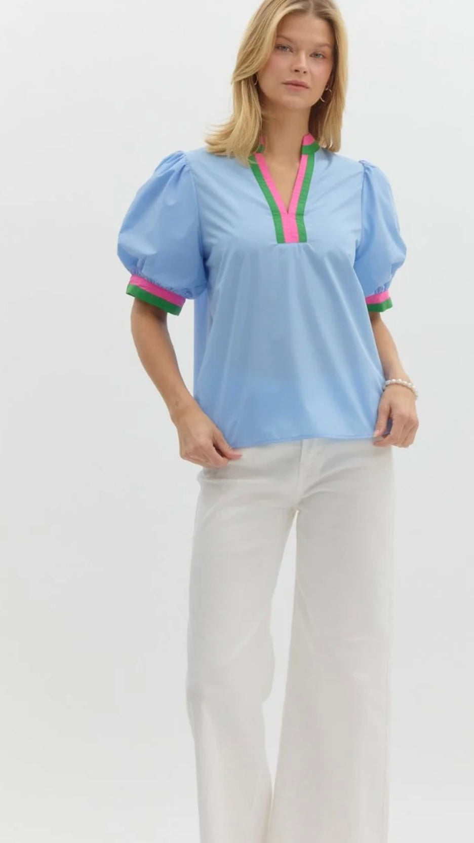 Napa- Bubble Sleeve Top With Band