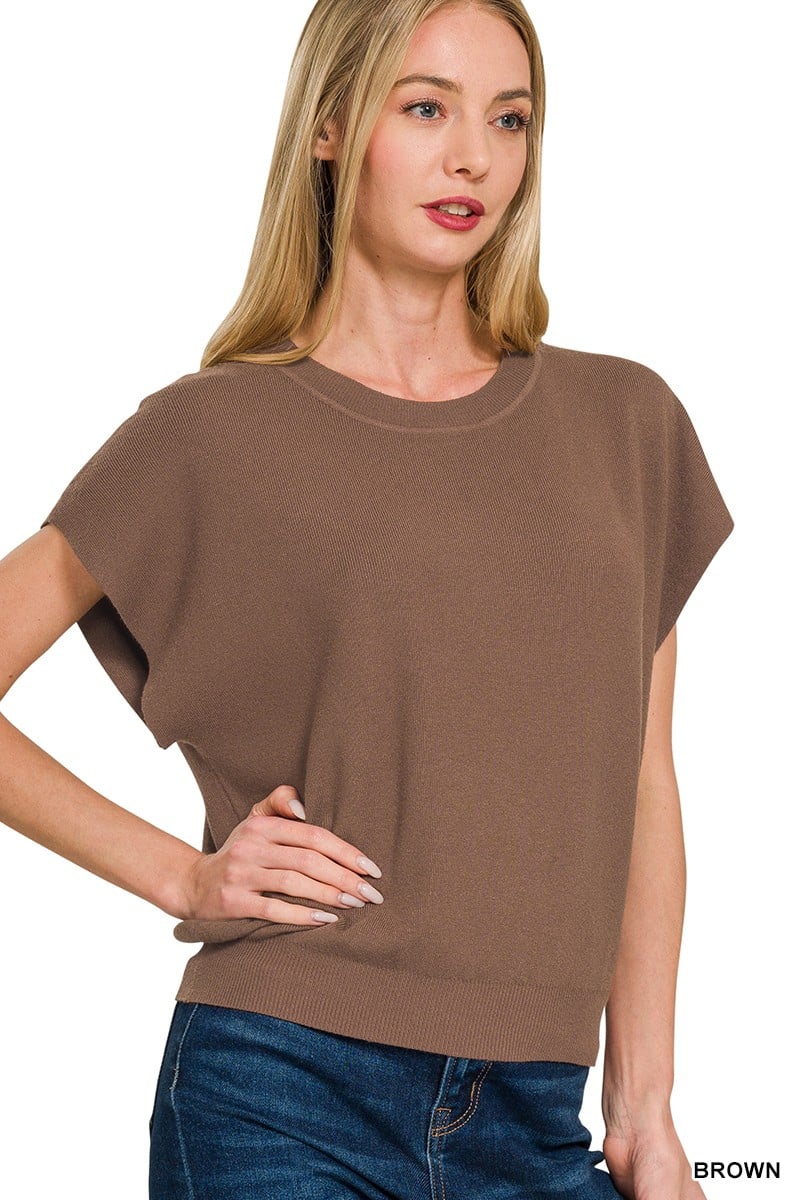 Round Neck Short Dolman Sleeve Top