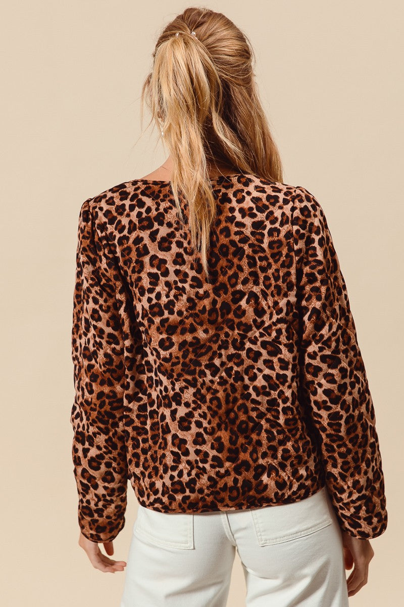 Elle- Quilted Leopard Bow Tie Front Jacket