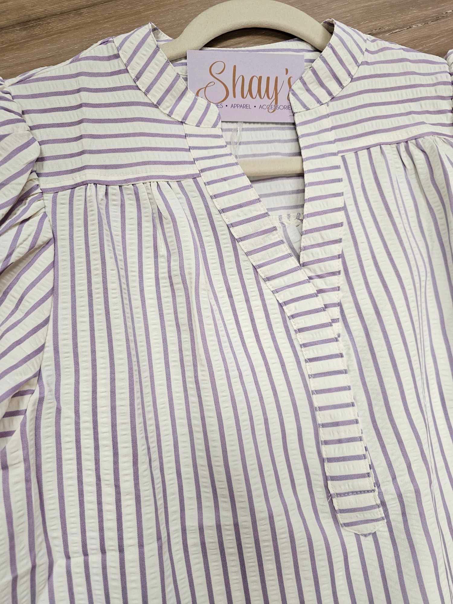 Della- Bubble Sleeve Striped Woven Top